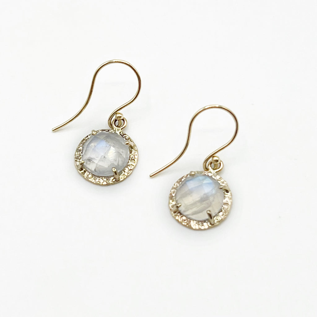 Moonstones Encircled with Hammered Gold