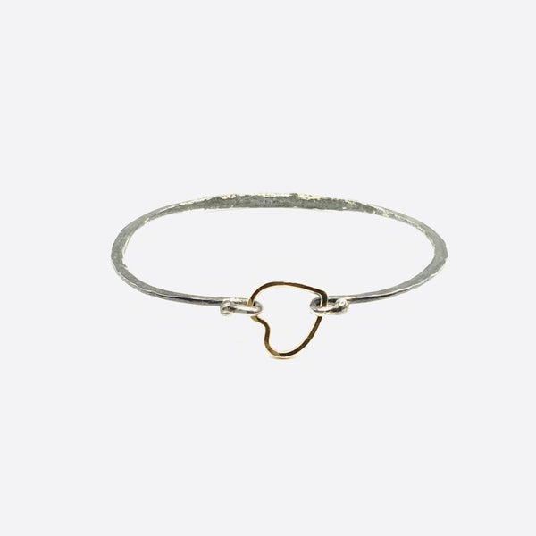 Oxidized silver bracelet hammered finish with 14 karat gold heart