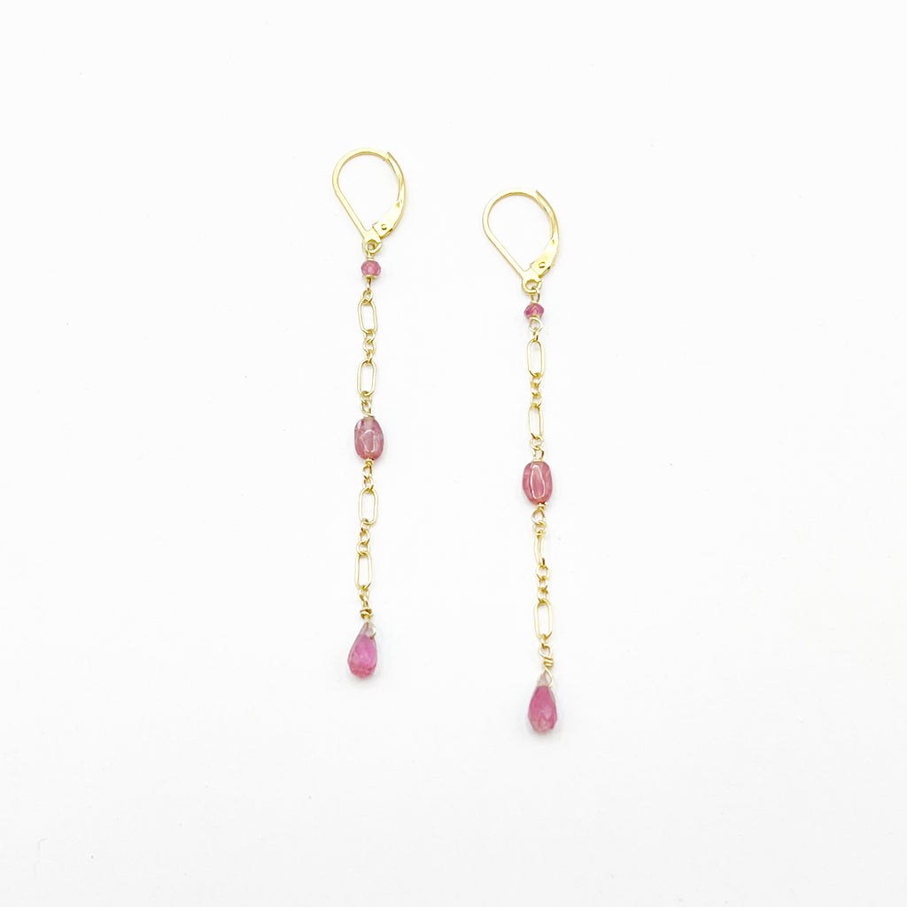 Pink Tourmaline Gold Filled Chain Drop Earrings
