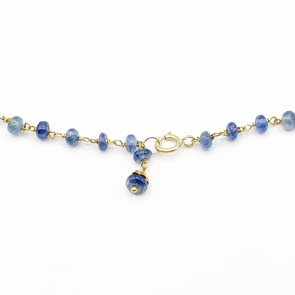 Sapphire Beads on 14 Karat Yellow Gold Wire Wrapped Chain Necklace
