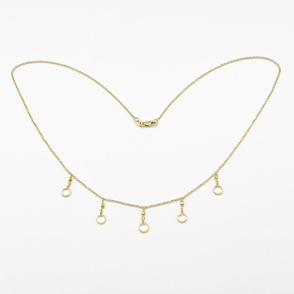 Delicate Bezel Set Moonstones on a Golden Chain