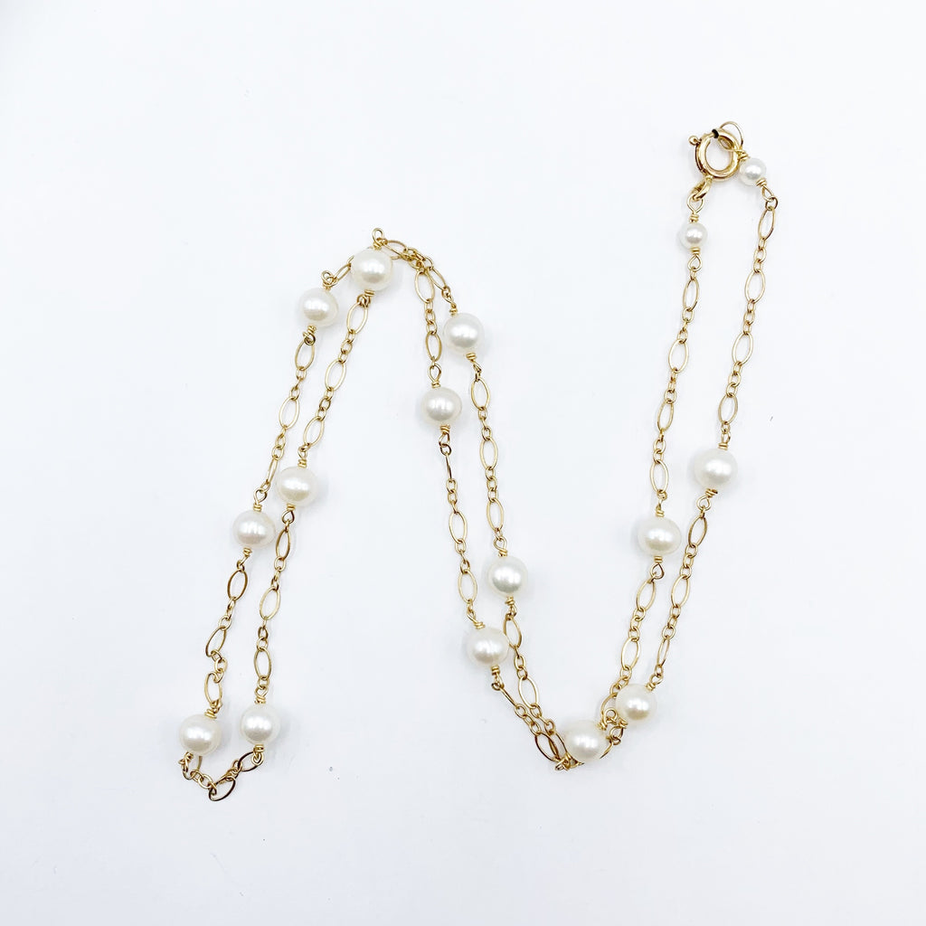 Yellow Gold Filled Necklace with Small Round Pearls