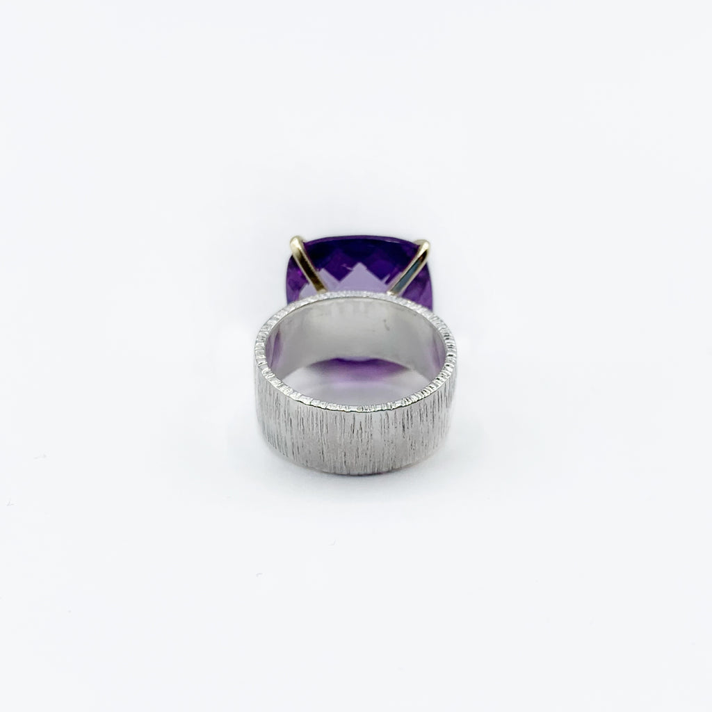 Checkerboard Amethyst on Textured Silver