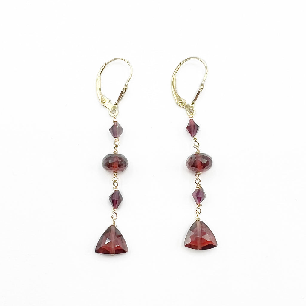 Yellow Gold Filled with Beads Garnet Earrings