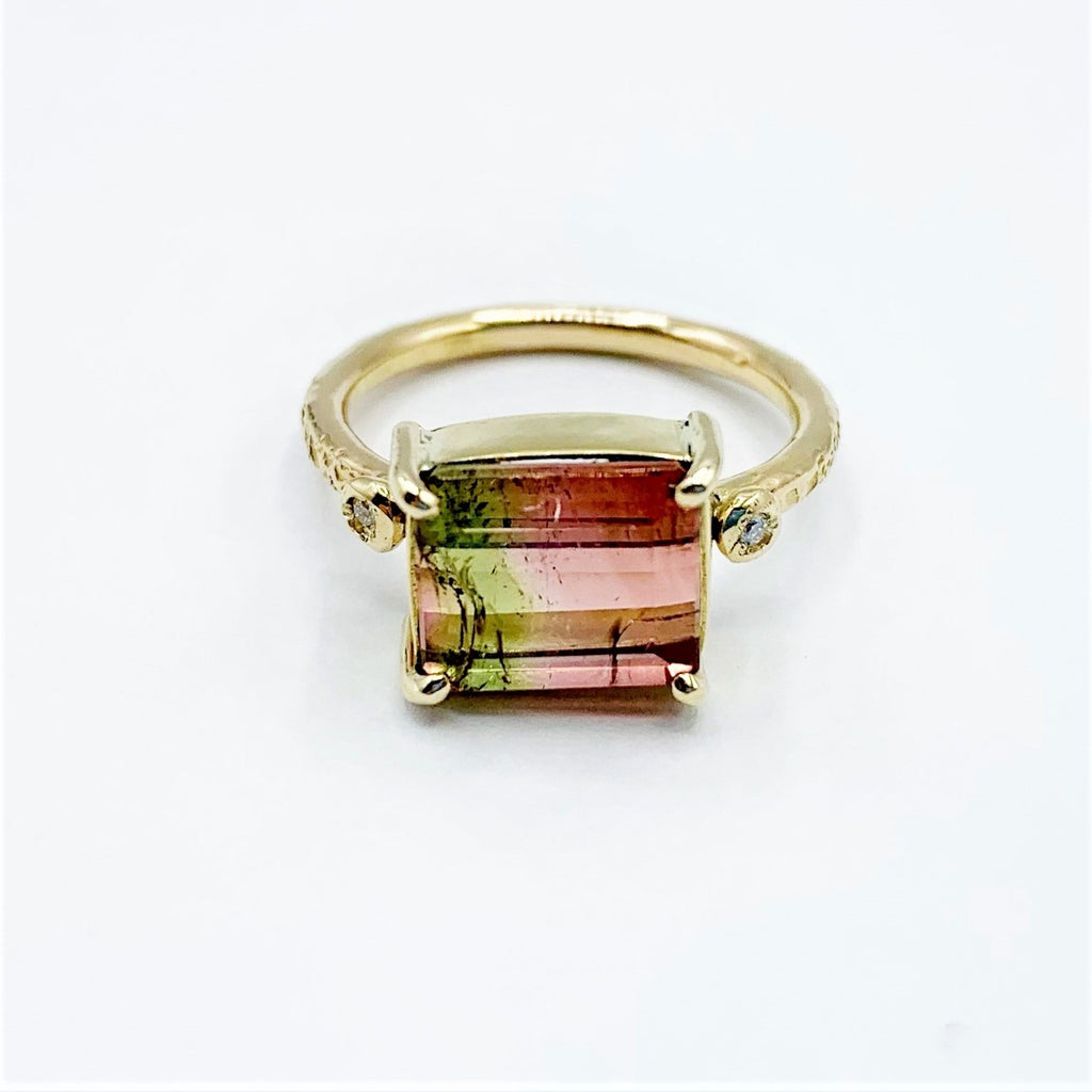 Rainbow of Tourmaline with Diamonds Ring