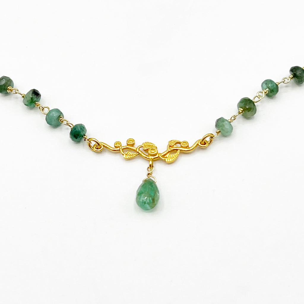 Emerald Drop on Gold Vermeil Branch and Chain Necklace