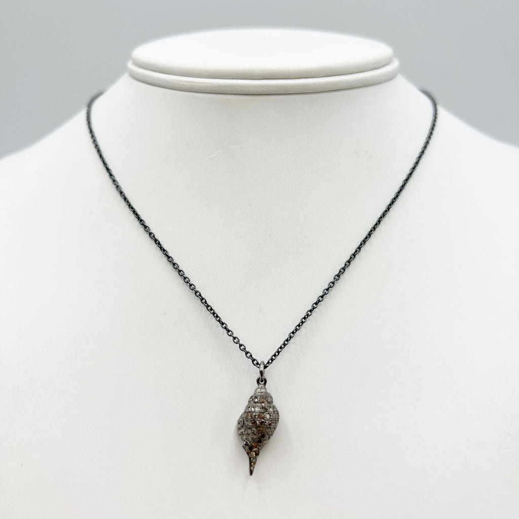 Diamond and Oxidized Sterling Silver Shell Necklace
