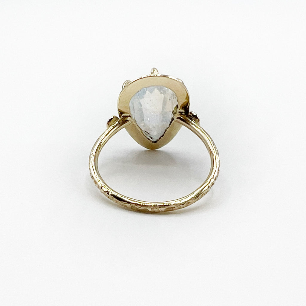 Moonstone Teardrop 14 Karat Yellow Gold with Diamonds Ring