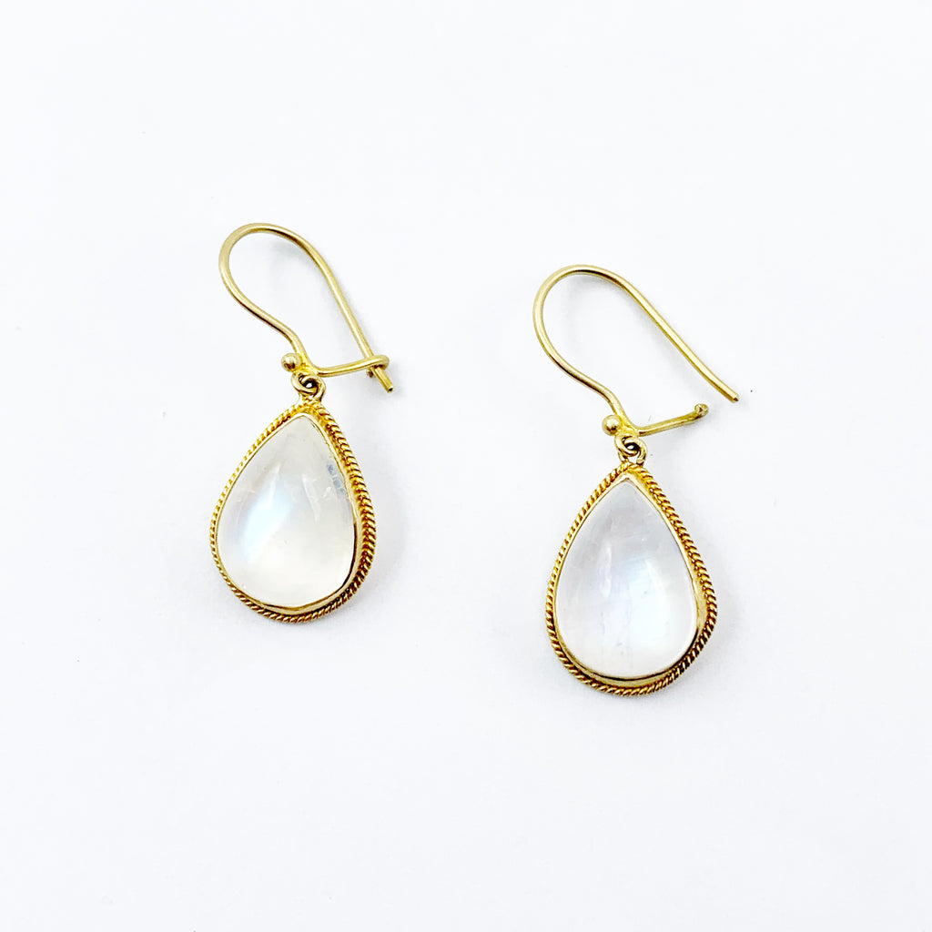 Large 18 Karat Yellow Gold Moonstone Teardrop Earrings