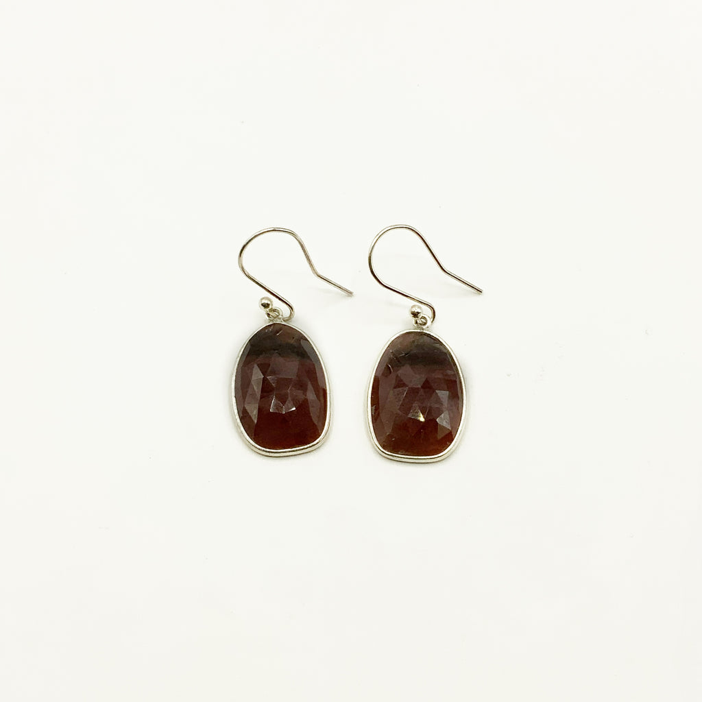 Sterling Silver Oval Ruby Drop Earrings