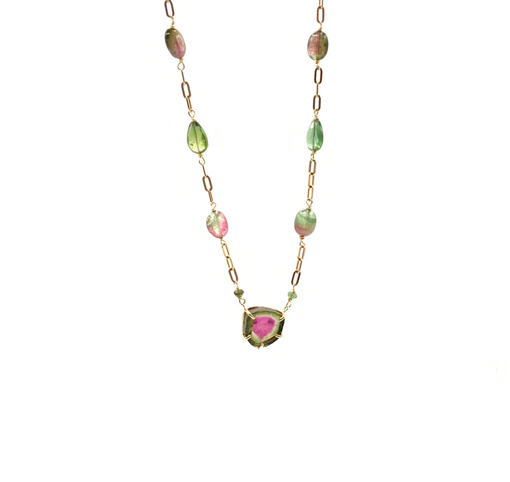 Tourmaline Necklace With 14 karat Rose Gold Chain