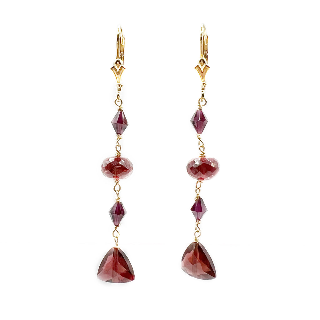 Yellow Gold Filled with Beads Garnet Earrings