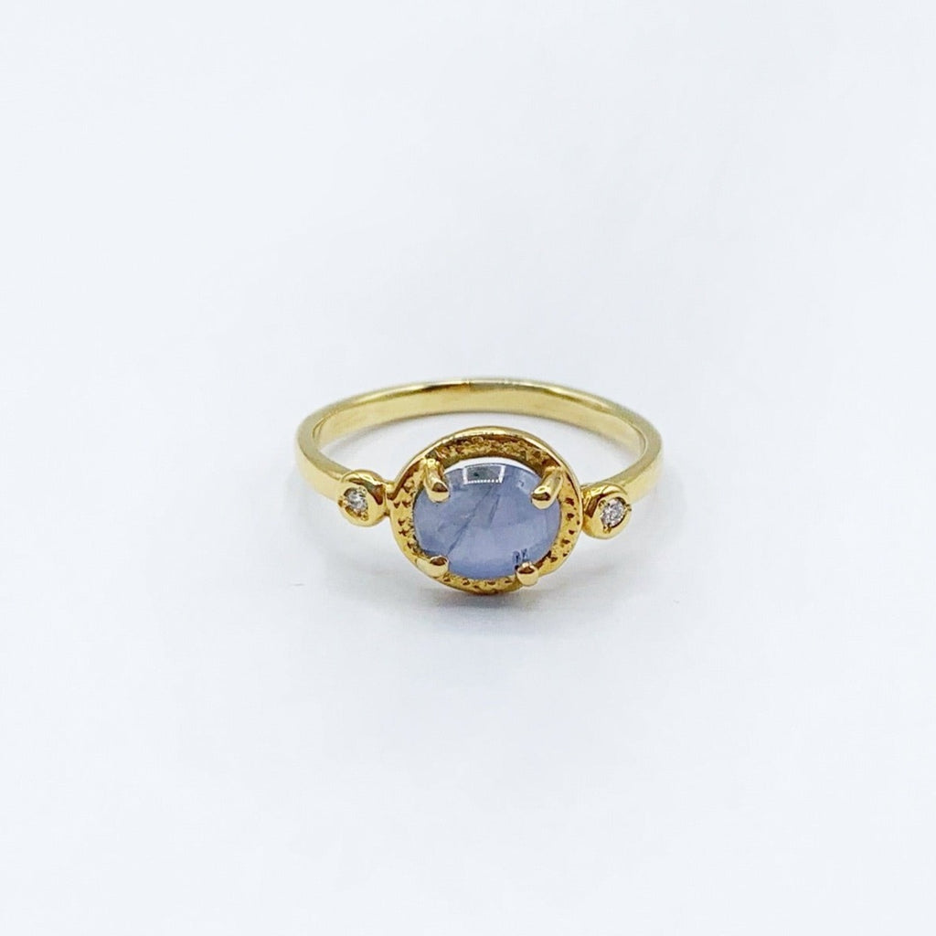 Winter Sky Star Sapphire and Diamonds on a Golden Band