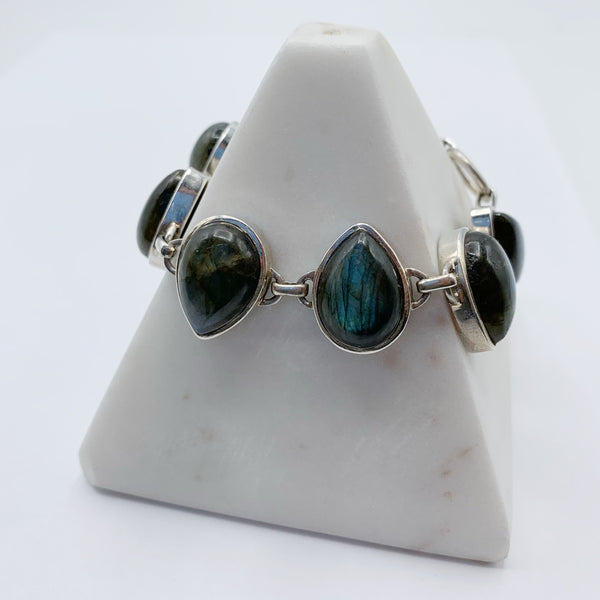 Sterling Silver Bracelet with Pear Labradorites