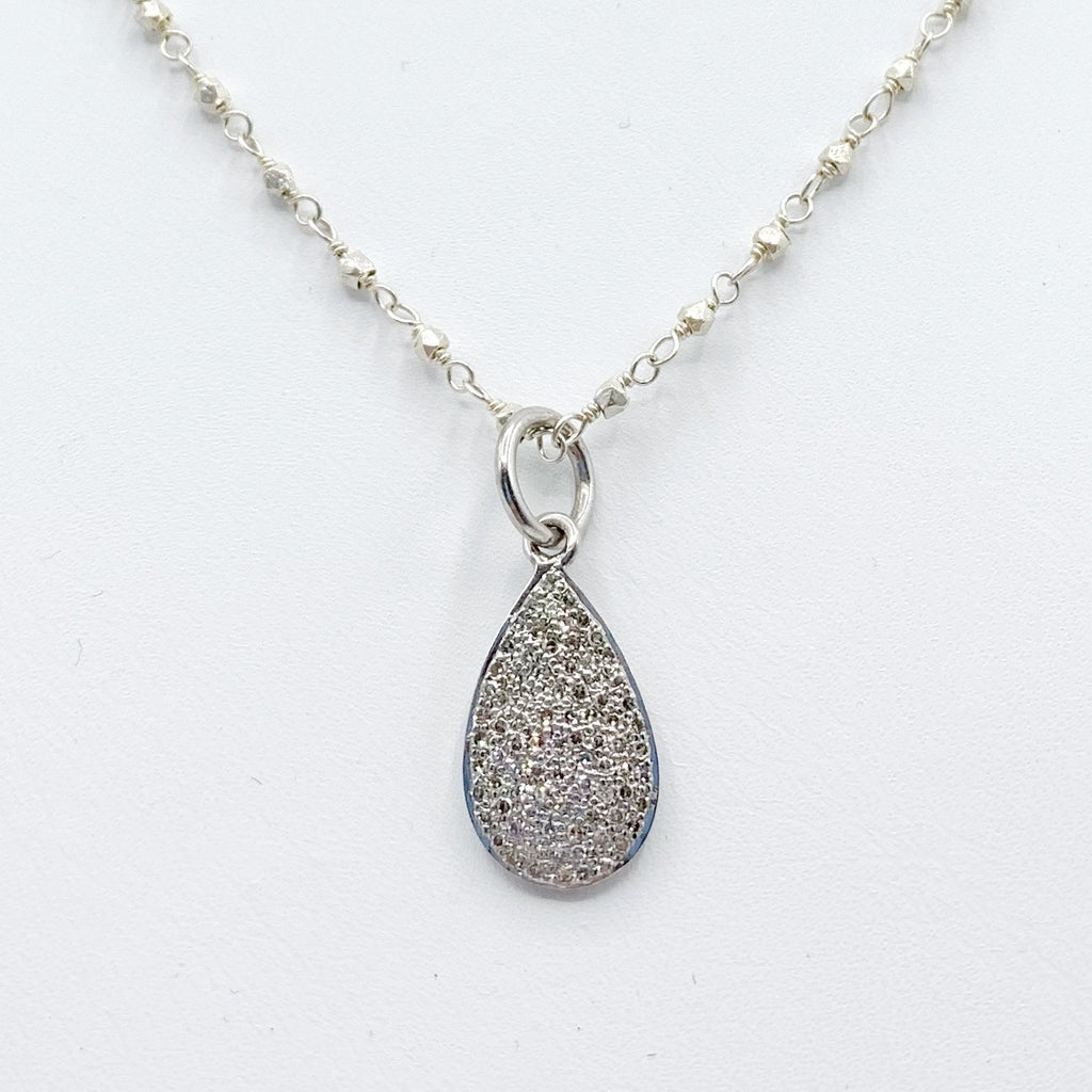 White Sterling Silver Diamond Drop Pendant