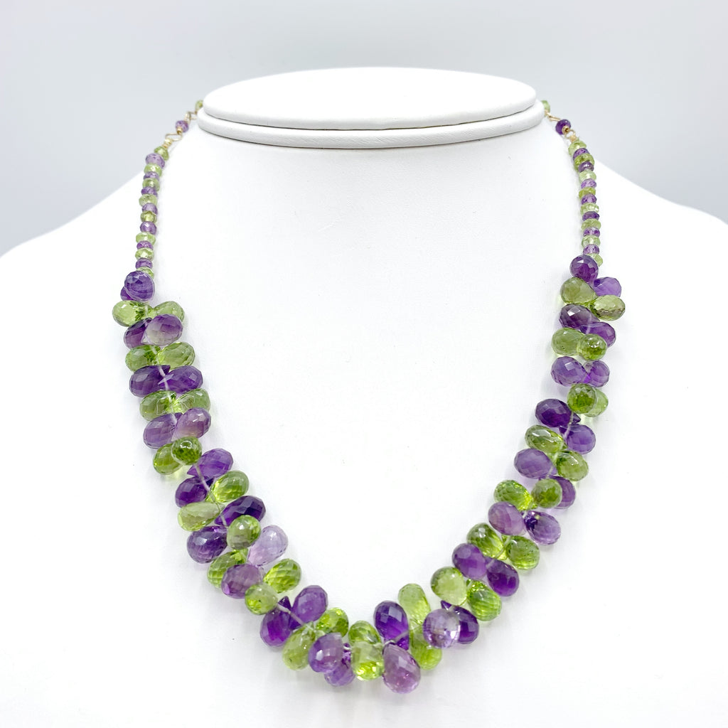 Yellow Gold Filled Briolette Amethyst and Peridot Necklace