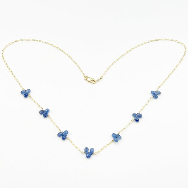 Blue Sapphire Flower Briolettes on a 14 Karat Gold Chain