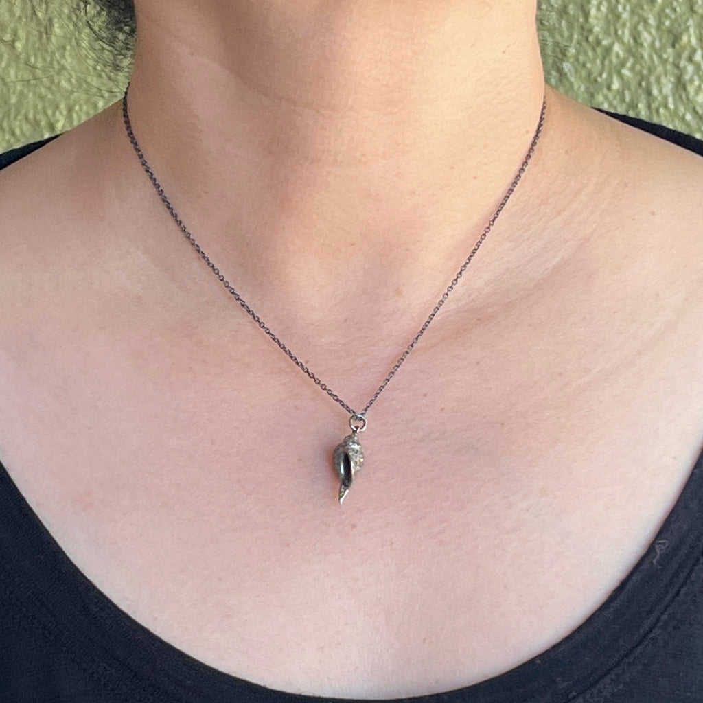 Diamond and Oxidized Sterling Silver Shell Necklace