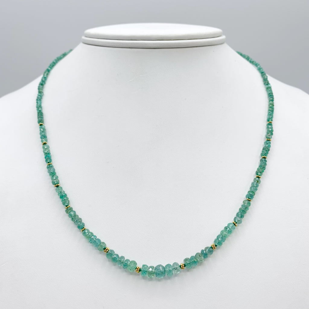 Emerald Beads and 18 Karat Yellow Gold Beads Necklace