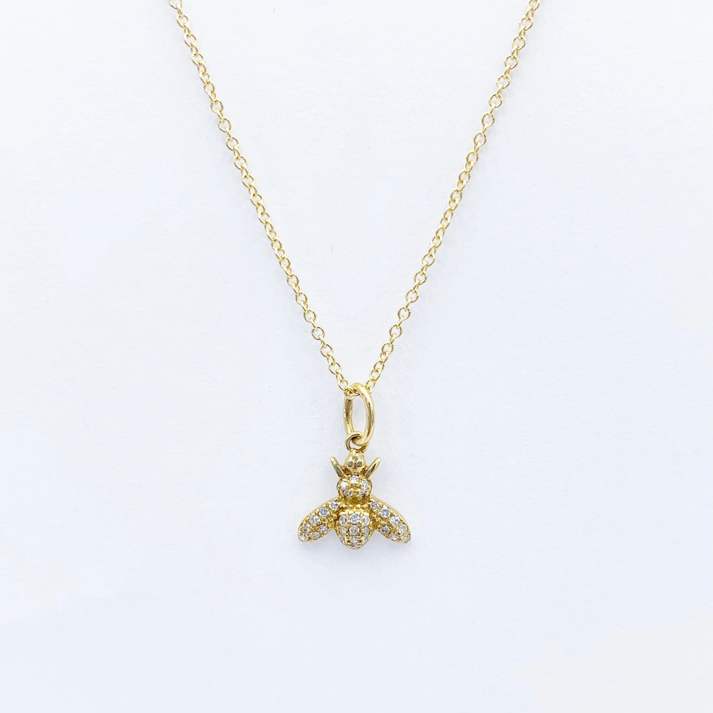 Diamond Bee Pendent in 14 Karat Yellow Gold