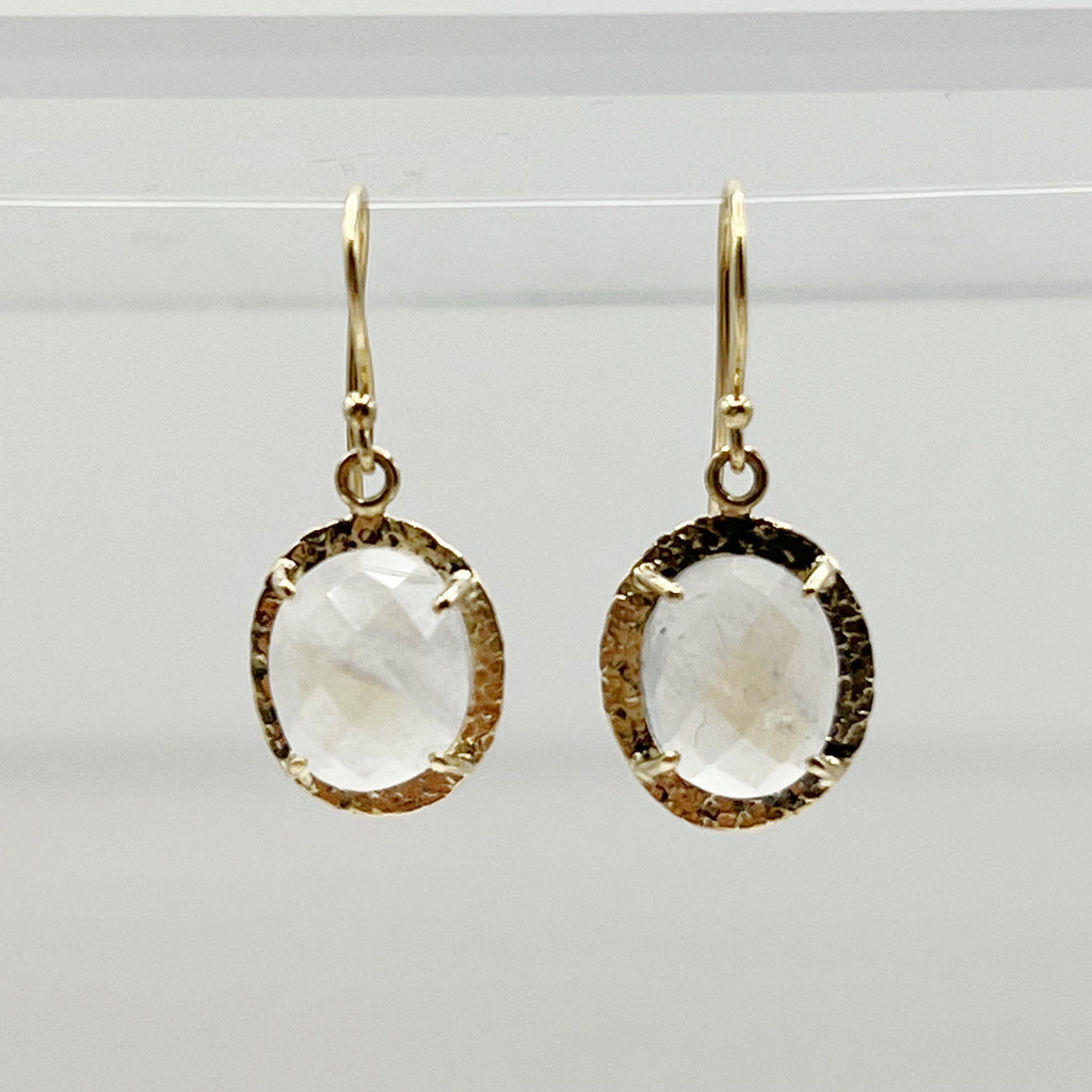 Teardrop Moonstones Encircled in Hammered Yellow Gold