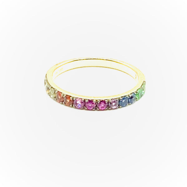 Rainbow Sapphire, Ruby & Tsavorite Ring 14 Karat Yellow Gold