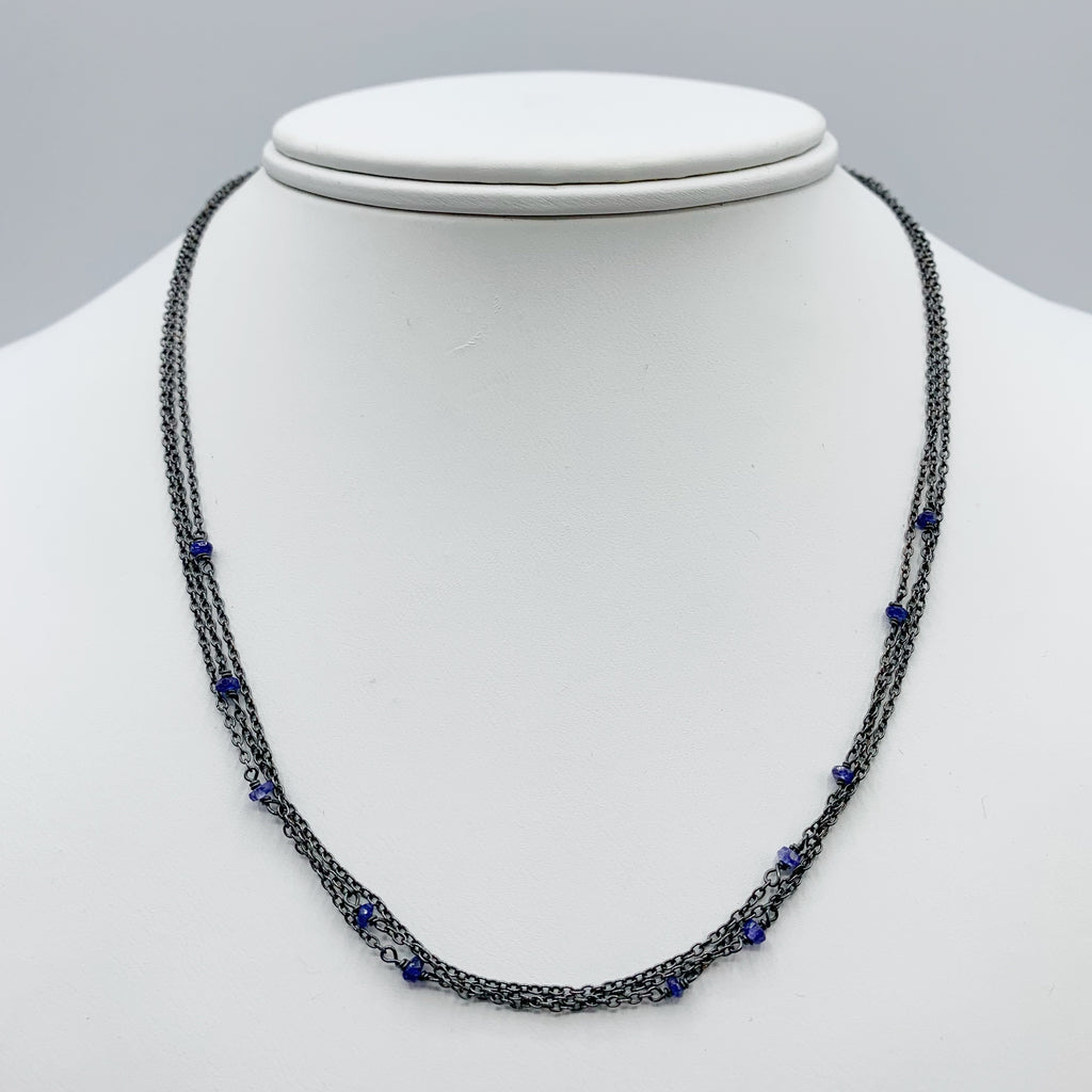 Sterling Silver Triple Chain with Tanzanite Beads Necklace