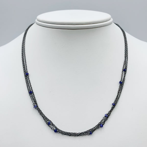 Sterling Silver Triple Chain with Tanzanite Beads Necklace