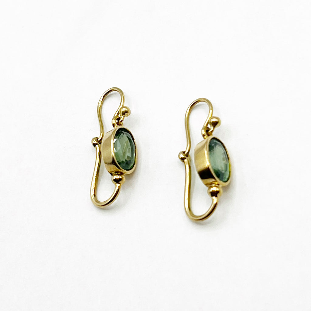 Green Zircon 18 Karat Yellow Gold Oval Drop Earrings