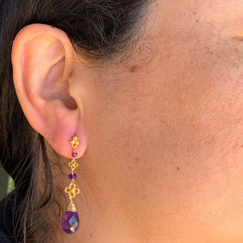 Gold Vermeil and Amethyst Drop Post Earrings