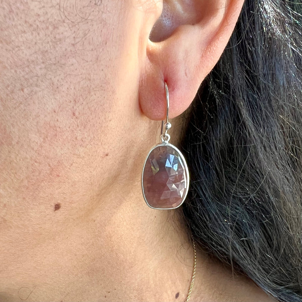 Sterling Silver Oval Ruby Drop Earrings