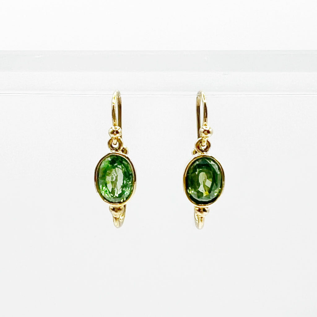 Green Zircon 18 Karat Yellow Gold Oval Drop Earrings