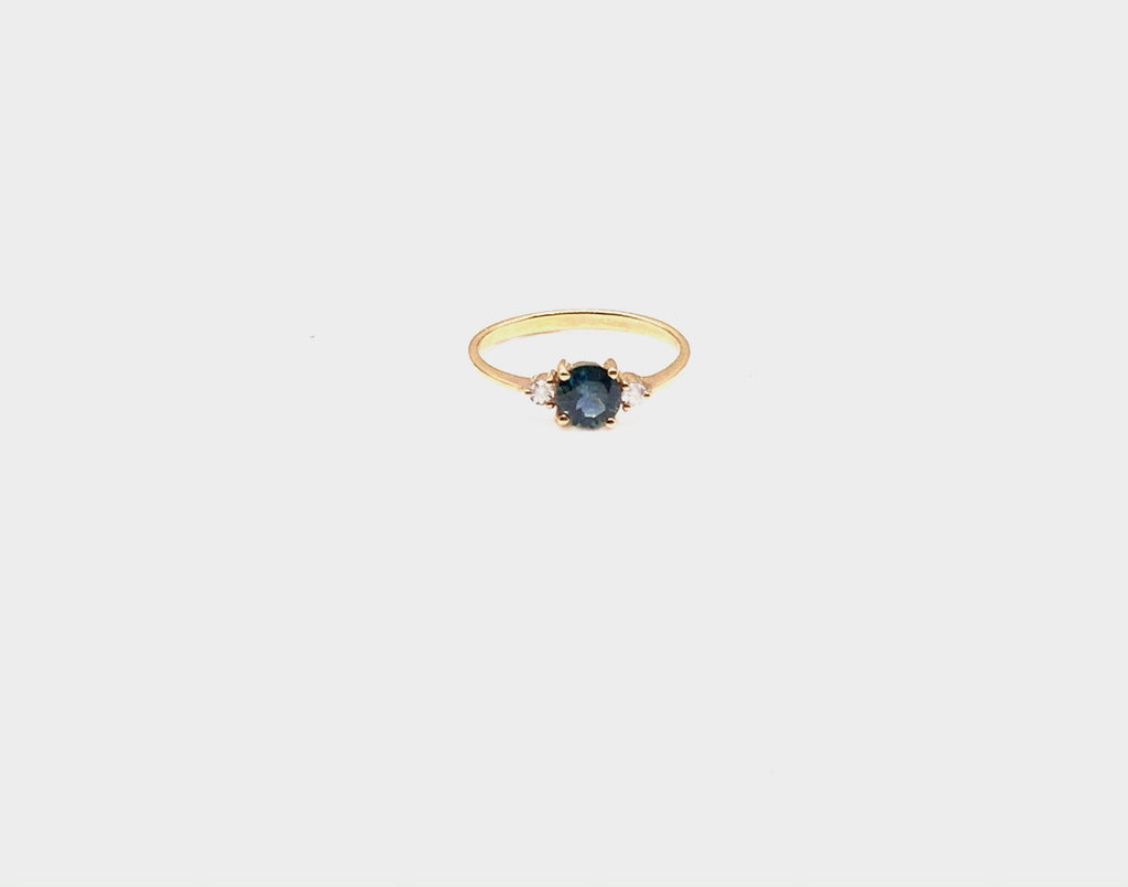 Deep Teal Montana Sapphire with Diamonds and Gold
