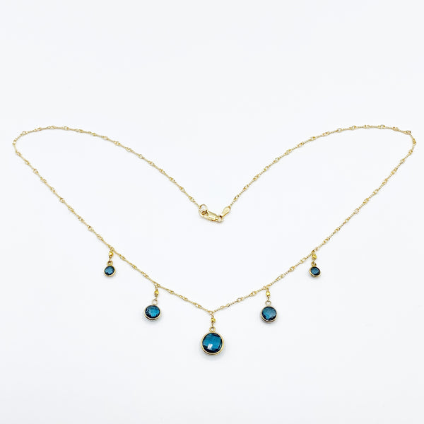 14 Karat Yellow Gold Twisted Link with Blue Topaz Necklace