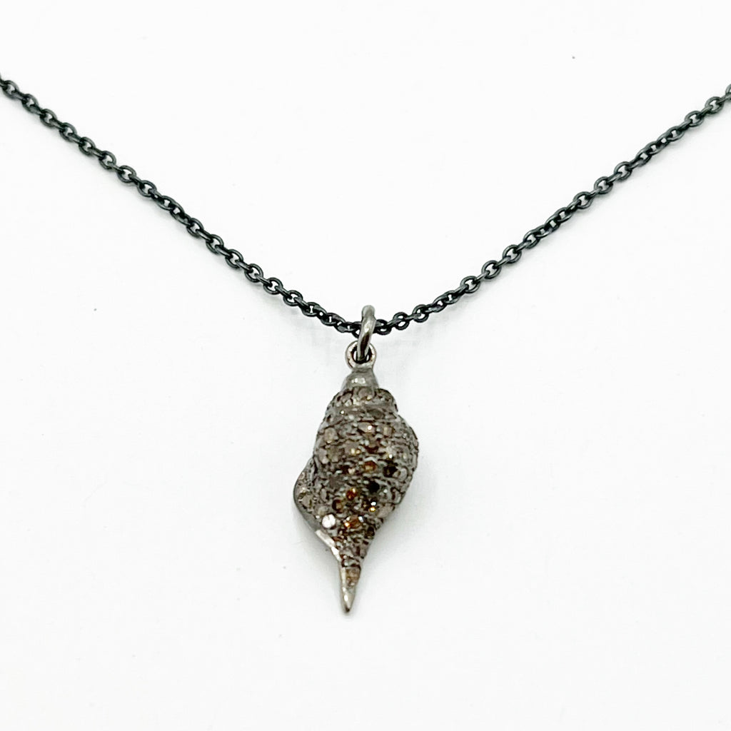 Diamond and Oxidized Sterling Silver Shell Necklace