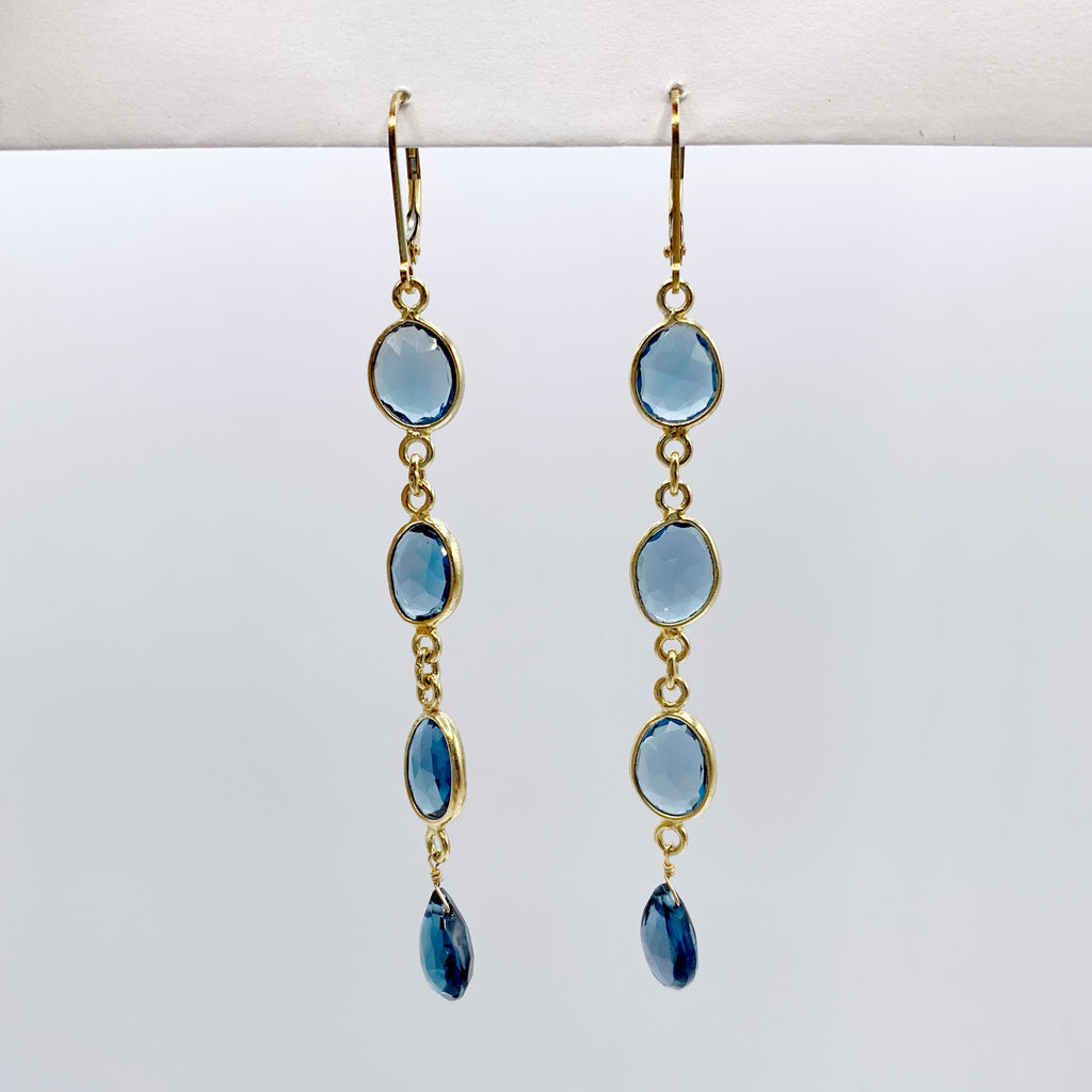 Blue Topaz 14Karat Yellow Gold Filled Long Drop Earrings