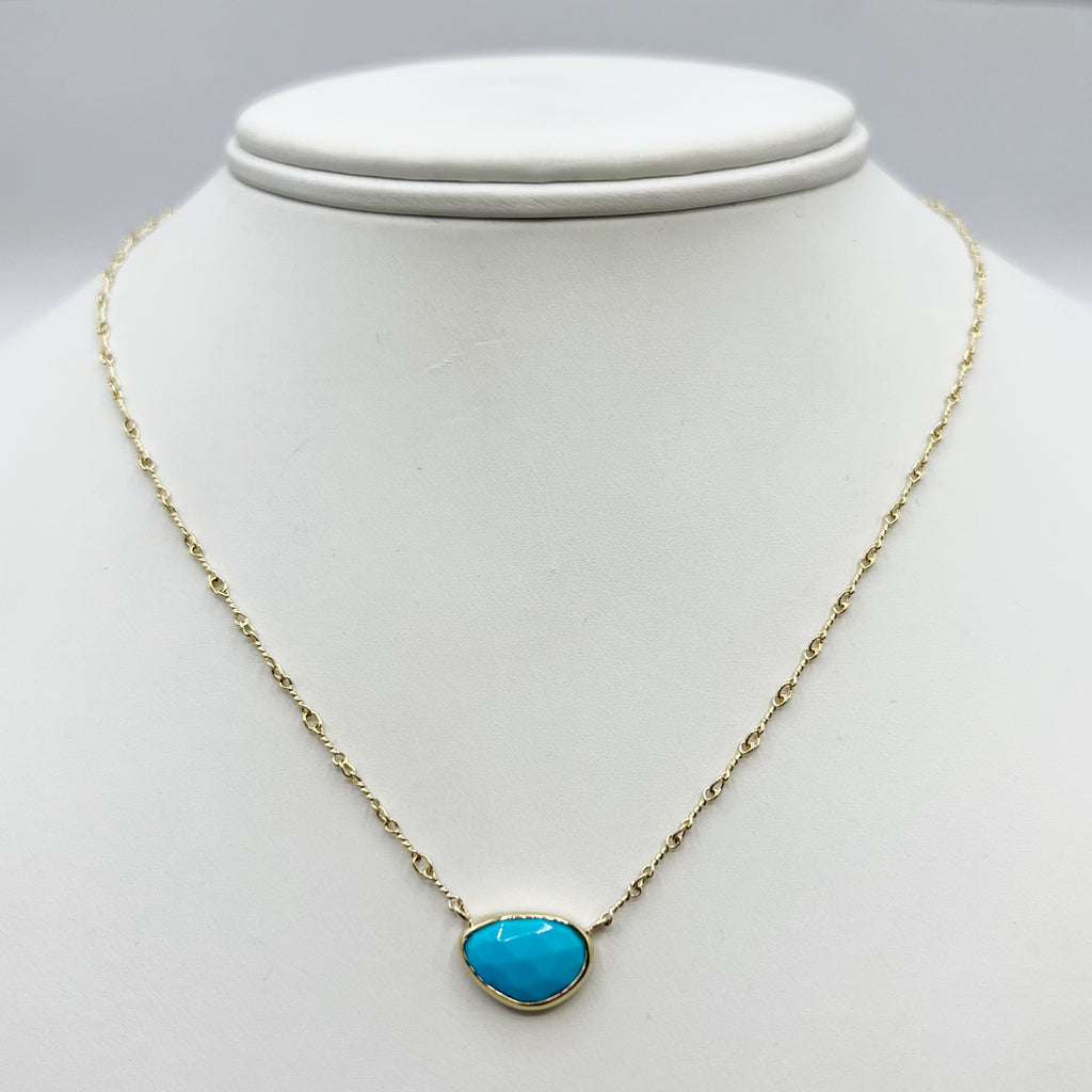 Rose Cut Turquoise set in 14 Karat Yellow Gold