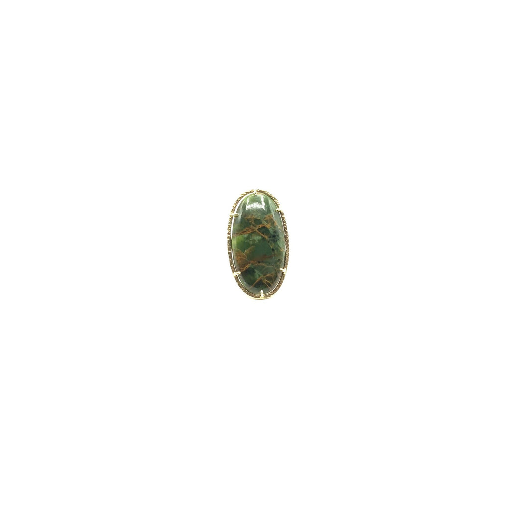 Large Oval Green Chrysoprase Ring In 14K Hammered Yellow Gold