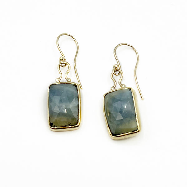 Natural Sapphires in Golden Frames Earrings