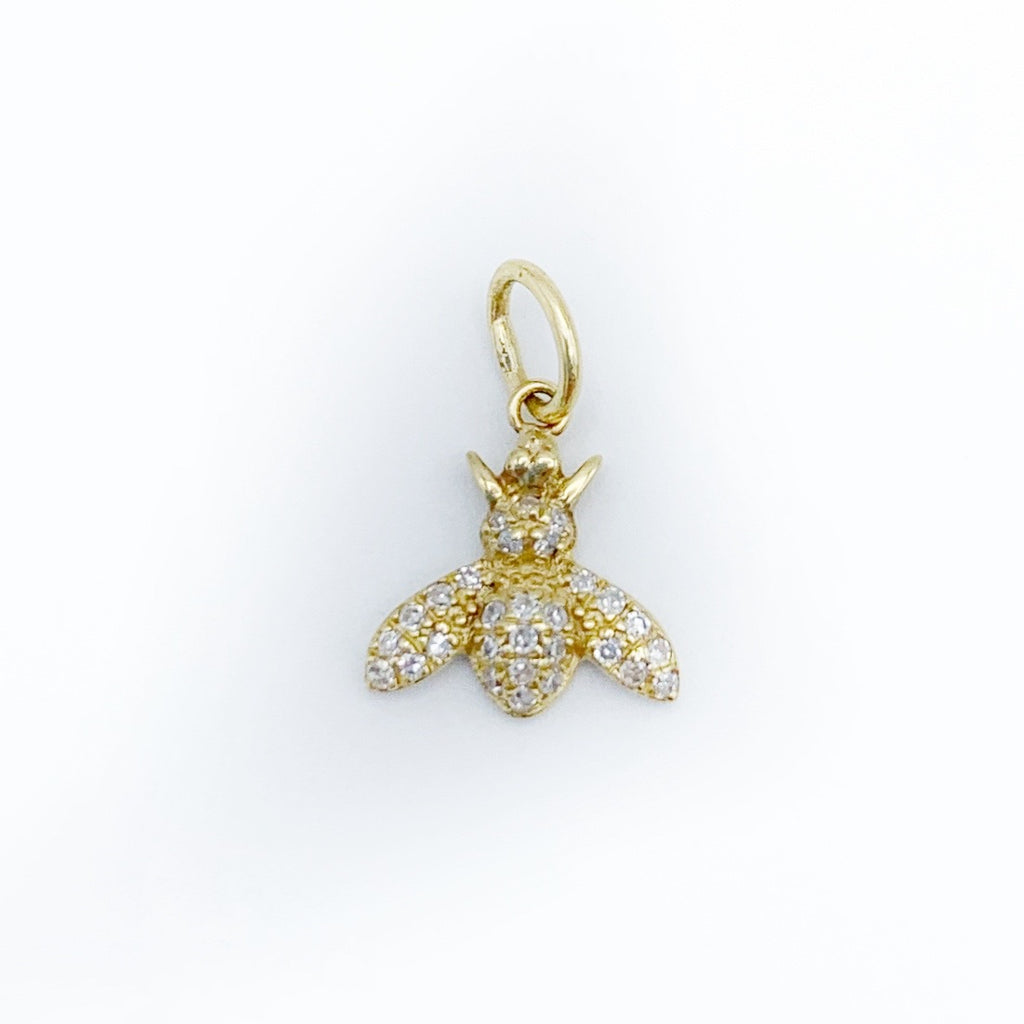 Diamond Bee Pendent in 14 Karat Yellow Gold