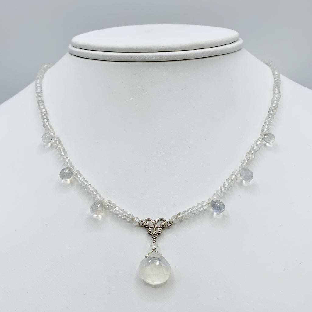 Moonstone and Sterling Silver Necklace with Various Shaped Drops