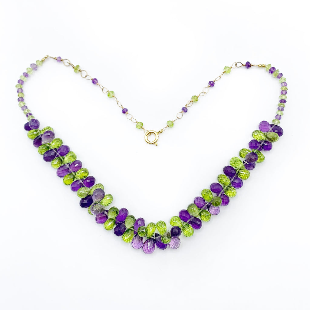 Yellow Gold Filled Briolette Amethyst and Peridot Necklace