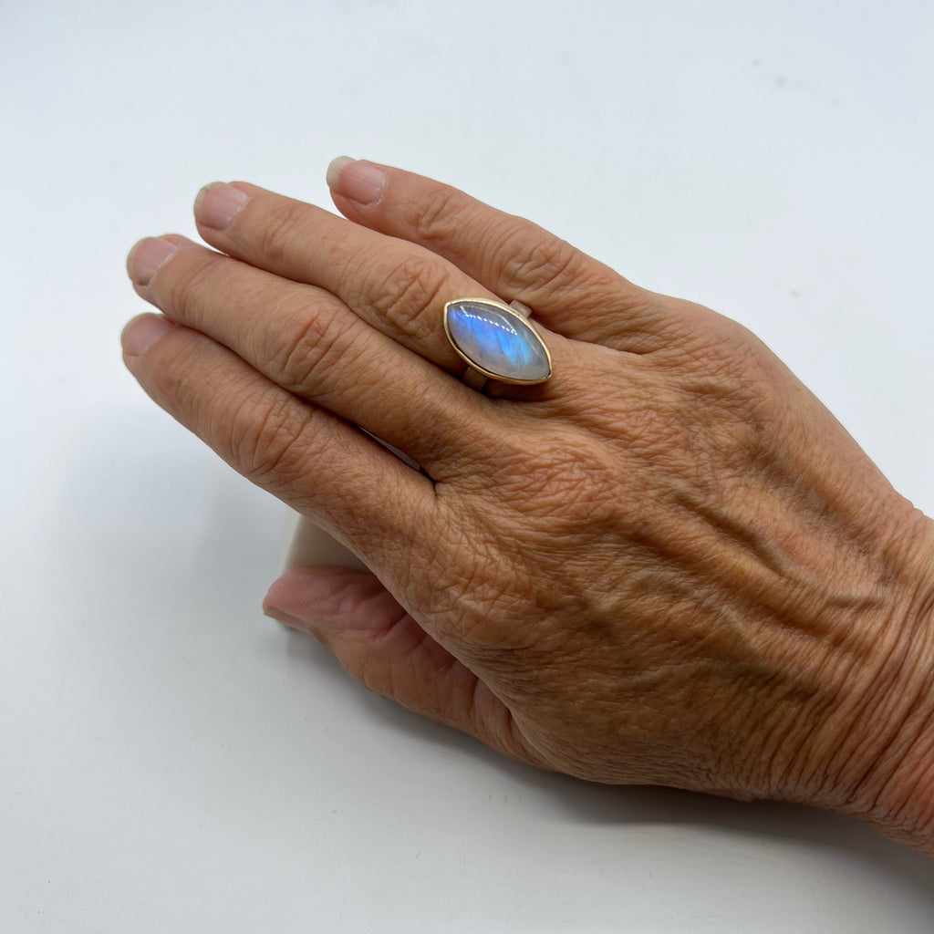 Moonstone Cat's Eye set in Gold over a Sterling Silver Band