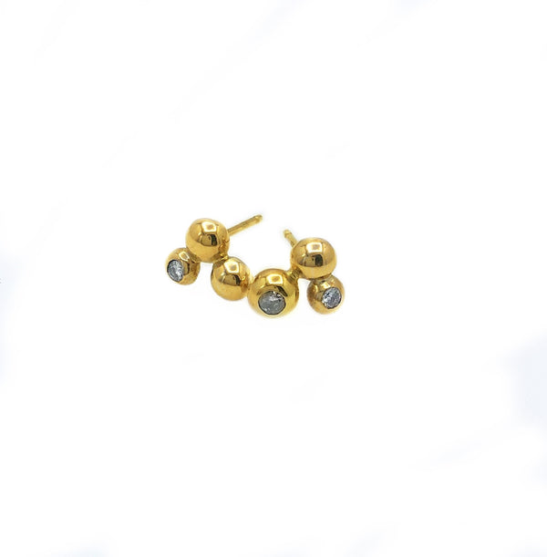 Organic Inspired Diamond and 14 Karat Three Ball Studs