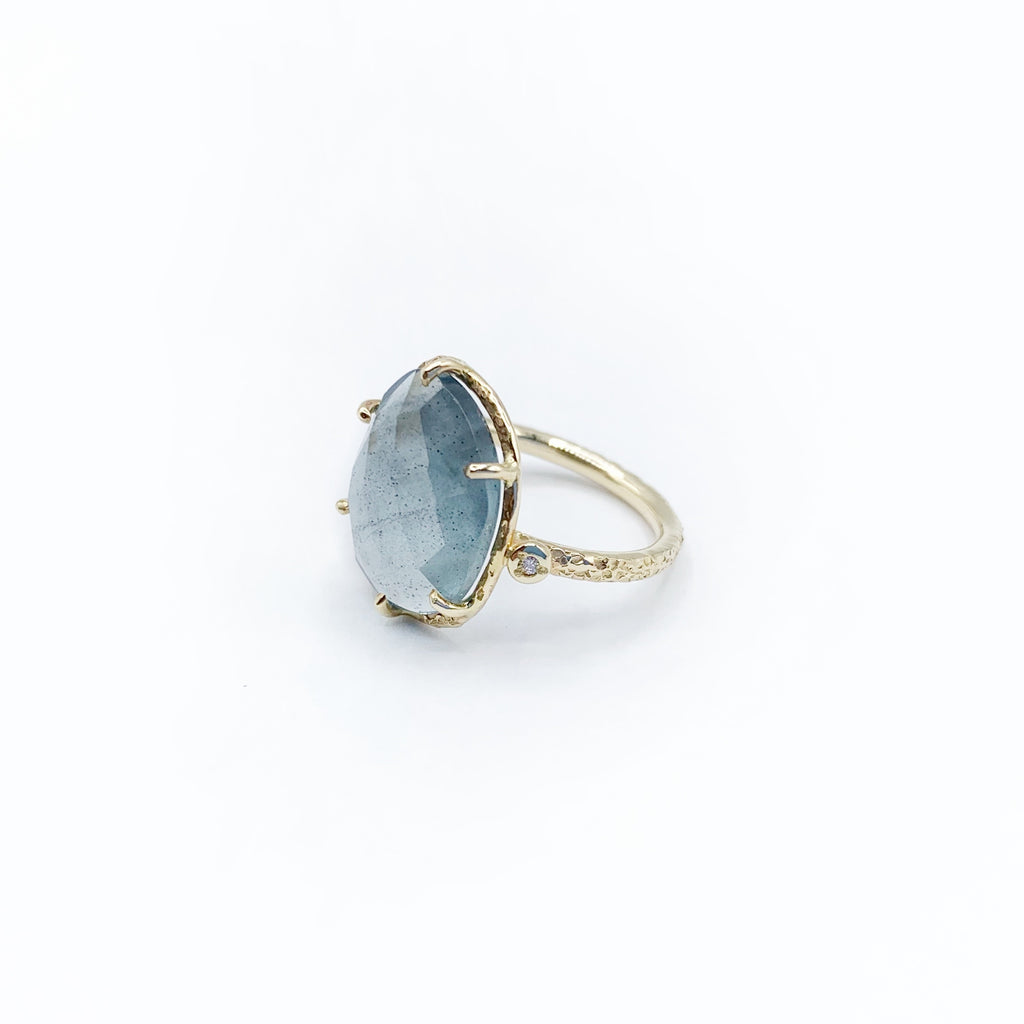 Icy Blue Aquamarine Clutched in Gold