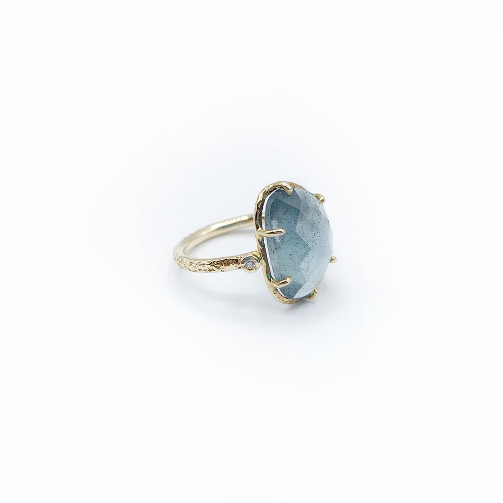 Icy Blue Aquamarine Clutched in Gold