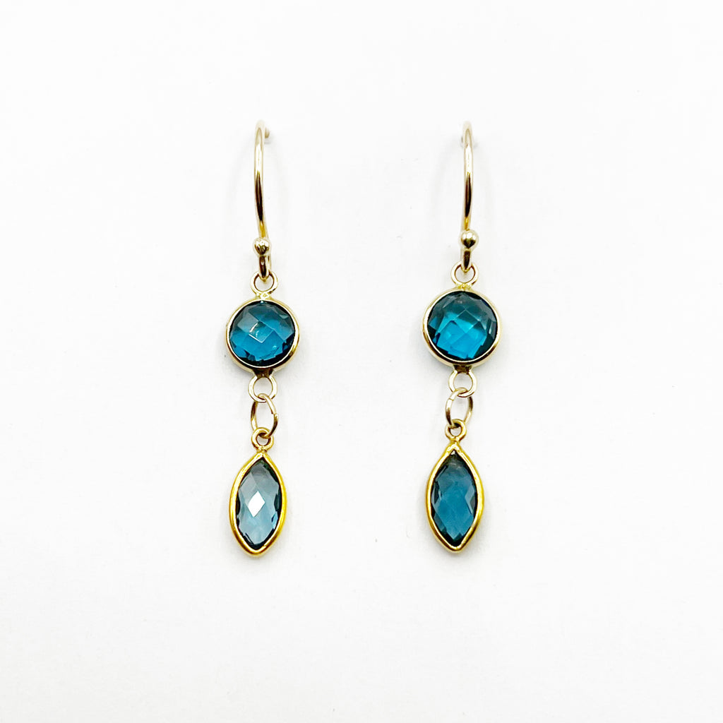 Blue Topaz and Gold  Double Drop Earrings