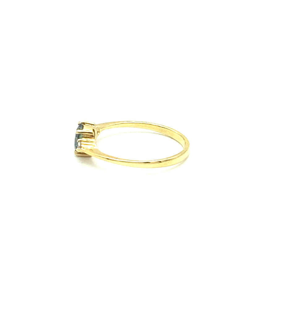 Deep Teal Montana Sapphire with Diamonds and Gold
