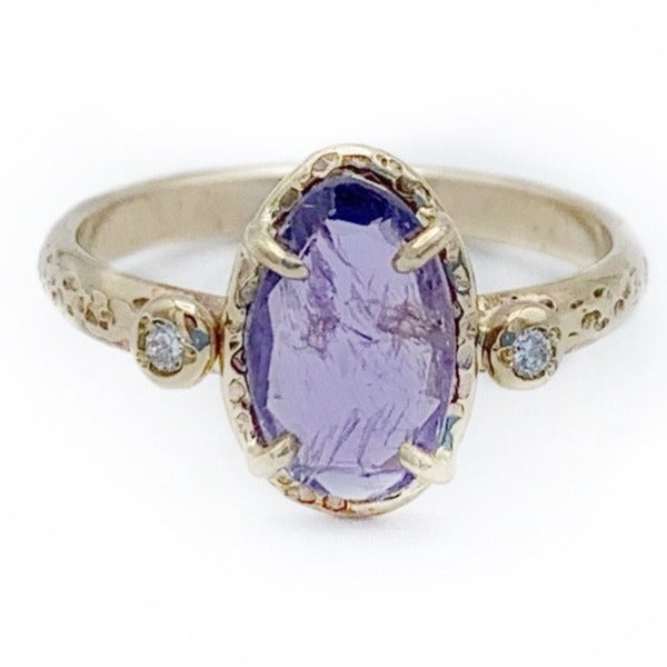 Rose Cut Purple Sapphire and Diamond Ring