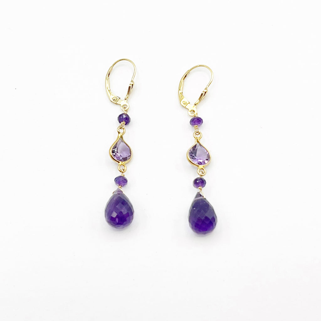 Dazzling Amethyst Drops with Amethyst Bezel Stones Earrings